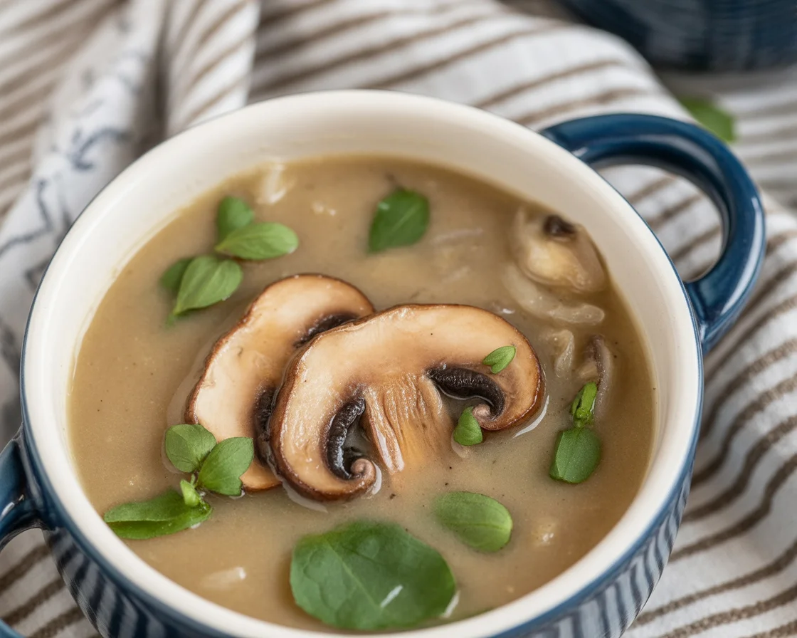 Creamy and comforting homemade mushroom soup topped with fresh herbs