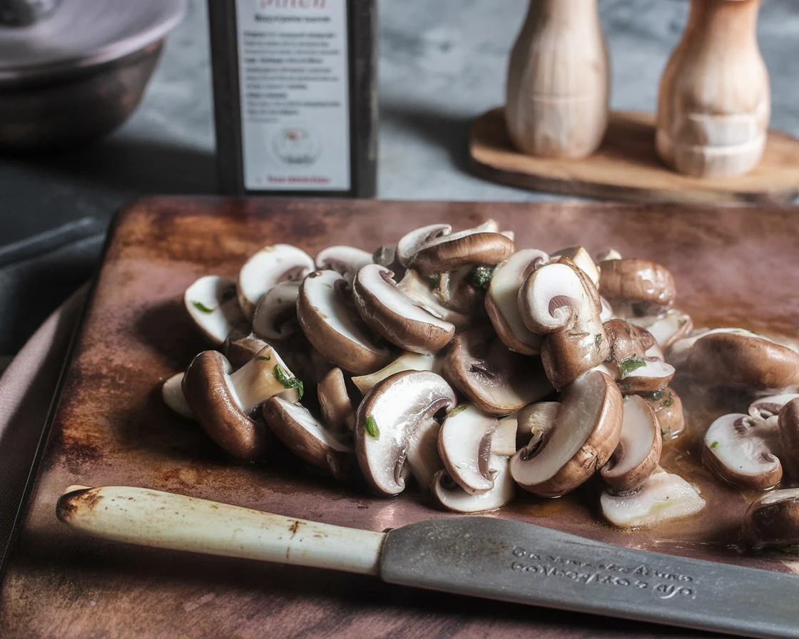 Sautéed mushrooms with garlic and herbs in a skillet